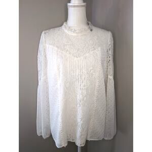 White House Black Market Lace Blouse Size 12 White NWT Boho Romantic
